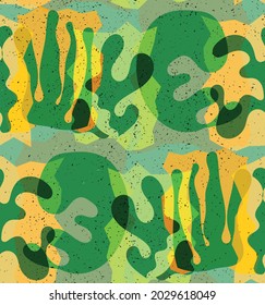 Vektornahtloses Muster organischer Masseformen. Natürliche Erdfarben Blumen unter Wasser Leben. Abstrakter Meeresalgen-Tarnhintergrund. Trendy schwebende Geometrie. Random geschichtete handgezeichnete Kunst.