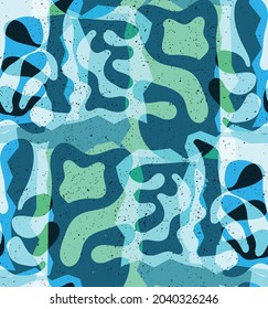 Vector seamless pattern of organic Matisse shapes. Natural earthy colors floral underwater life. Abstract seaweed camouflage background. Trendy floating wavy geometry. Random layered hand drawn art.