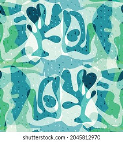 Vector seamless pattern of organic Matisse shapes. Natural earthy colors floral underwater life. Abstract seaweed camouflage background. Trendy floating wavy geometry. Random layered hand drawn art.