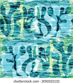 Vector seamless pattern of organic Matisse shapes. Natural earthy colors floral underwater life. Abstract seaweed camouflage background. Trendy floating wavy geometry. Random layered hand drawn art.