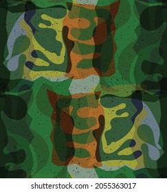 Vector seamless pattern of organic Matisse shapes. Natural earthy colors floral underwater life. Abstract seaweed camouflage background. Trendy floating wavy geometry. Random layered hand drawn art.
