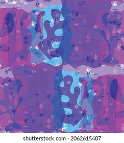 Vector seamless pattern of organic Matisse shapes. Natural earthy colors floral underwater life. Abstract seaweed camouflage background. Trendy floating wavy geometry. Random layered hand drawn art.