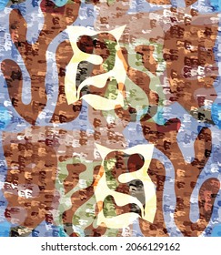 Patrón vectorial sin fisuras de formas orgánicas Matisse. Colores naturales de tierra floral vida submarina. Resumen del fondo del camuflaje de algas. Geometría ondulada flotante de moda. Arte dibujado a mano en capas aleatorias.