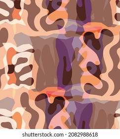 Vector seamless pattern of organic Matisse shapes. Natural earthy colors floral underwater life. Abstract seaweed camouflage background. Trendy floating wavy geometry. Random layered hand drawn art.