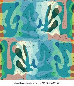 Vector seamless pattern of organic Matisse shapes. Natural earthy colors floral underwater life. Abstract seaweed camouflage background. Trendy floating wavy geometry. Random layered hand drawn art.