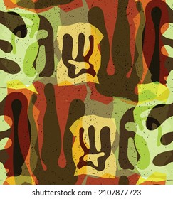 Vector seamless pattern of organic Matisse shapes. Natural earthy colors floral underwater life. Abstract seaweed camouflage background. Trendy floating wavy geometry. Random layered hand drawn art.