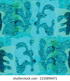 Vector seamless pattern of organic Matisse shapes. Natural earthy colors floral underwater life. Abstract seaweed camouflage background. Trendy floating wavy geometry. Random layered hand drawn art.