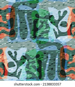 Vector seamless pattern of organic Matisse shapes. Natural earthy colors floral underwater life. Abstract seaweed camouflage background. Trendy floating wavy geometry. Random layered hand drawn art.