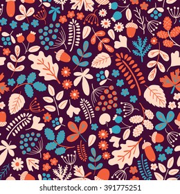 vector seamless pattern with organic motives, autumn season