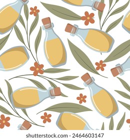 Vector seamless pattern with organic skincare products