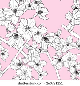 Vector seamless pattern with oriental cherry