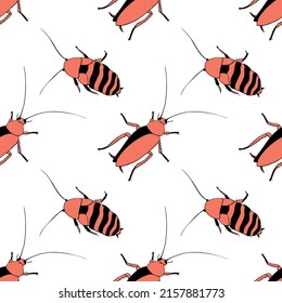 Vector seamless pattern from oriental and madagascar cockroaches, beetles, insects. Pest control background and texture