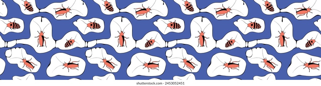 Vector seamless pattern from oriental and madagascar cockroaches, beetles, insects. Pest control background and texture.