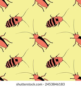 Vector seamless pattern from oriental and madagascar cockroaches, beetles, insects. Pest control background and texture.