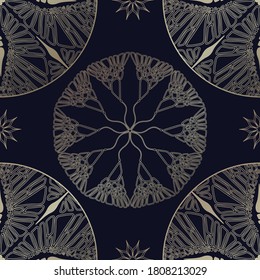 Vector seamless pattern, oriental style, foil decor, eastern ornament.