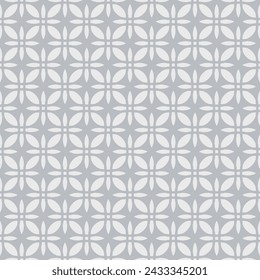 Vector seamless pattern in oriental style. Elegant grey geometric floral ornament. Subtle abstract background texture with flower silhouettes. Luxury repeat geo design for decor, cover, wallpapers