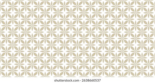 Vector seamless pattern in oriental style. Simple gold and white geometric floral ornament. Abstract golden background. Elegant texture with small flower shapes, tiles. Repeating luxury geo design