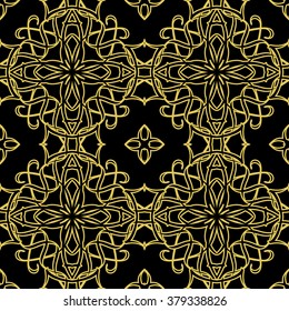 Vector seamless pattern in oriental style. Golden color.
