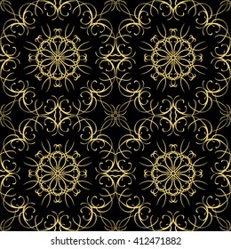 Vector seamless pattern in oriental style. Golden color.