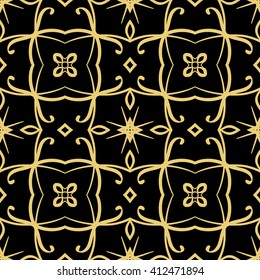 Vector seamless pattern in oriental style. Golden color.