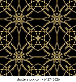 Vector seamless pattern in oriental style. Golden color.