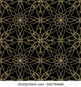 Vector seamless pattern in oriental style. Golden color.