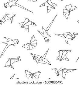 Vector seamless pattern with origami animals. Abstract creative background.