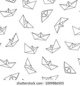 Vector Seamless Pattern With Origami Boat. Abstract Creative Background.