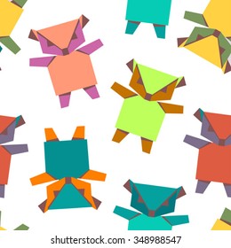 vector seamless pattern with origami color bears