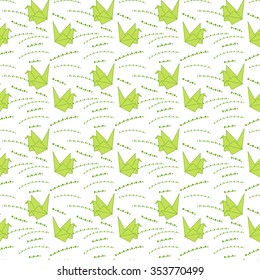 Vector seamless pattern with origami. Crane