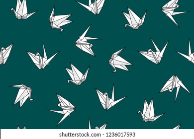 Vector seamless pattern with origami paper birds. Polygonal seamless pattern with birds cranes. Pattern for fabric, baby clothes, background, textile, wrapping paper and other decoration.