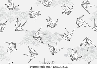 Vector seamless pattern with origami paper birds. Polygonal seamless pattern with birds cranes. Pattern for fabric, baby clothes, background, textile, wrapping paper and other decoration.