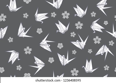 Vector seamless pattern with origami paper birds. Polygonal seamless pattern with birds cranes. Pattern for fabric, baby clothes, background, textile, wrapping paper and other decoration.