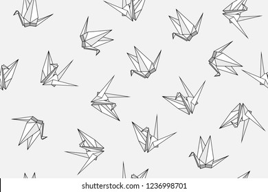 Vector seamless pattern with origami paper birds. Polygonal seamless pattern with birds cranes. Pattern for fabric, baby clothes, background, textile, wrapping paper and other decoration.