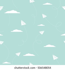 Vector seamless pattern with origami paper airplanes.