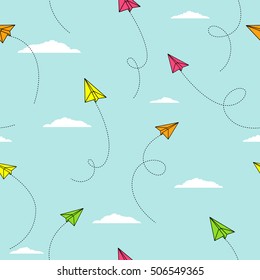 Vector seamless pattern with origami paper airplanes.