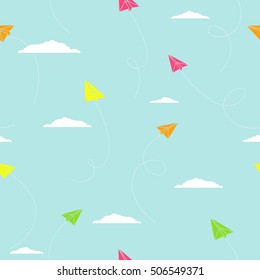 Vector seamless pattern with origami paper airplanes.