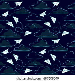 Vector seamless pattern with origami paper airplanes. Pattern for fabric, baby clothes, background, textile, wrapping paper and other decoration. Vector illustration.