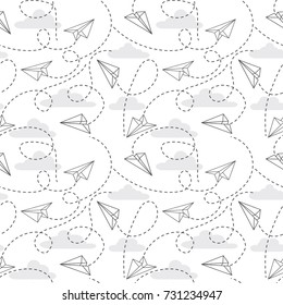 Vector seamless pattern with origami paper airplanes. Pattern for fabric, baby clothes, background, textile, wrapping paper and other decoration.Vector illustration.