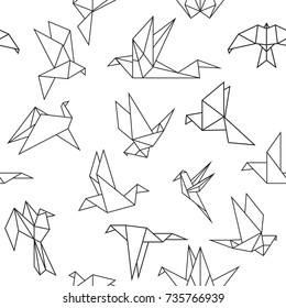 Vector seamless pattern with origami paper birds. Polygonal seamless pattern with birds. Pattern for fabric, baby clothes, background, textile, wrapping paper and other decoration.
