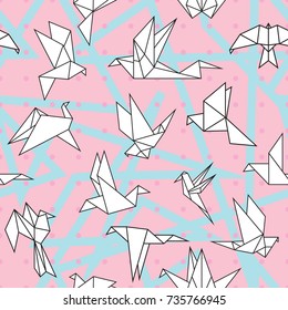 Vector seamless pattern with origami paper birds. Polygonal seamless pattern with birds. Pattern for fabric, baby clothes, background, textile, wrapping paper and other decoration.