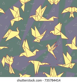 Vector seamless pattern with origami paper birds. Polygonal seamless pattern with birds.Pattern for fabric, baby clothes, background, textile, wrapping paper and other decoration.