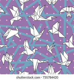 Vector seamless pattern with origami paper birds. Polygonal seamless pattern with birds.Pattern for fabric, baby clothes, background, textile, wrapping paper and other decoration.