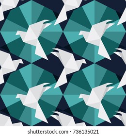 Vector seamless pattern with origami paper birds. Polygonal seamless pattern with birds.Pattern for fabric, baby clothes, background, textile, wrapping paper and other decoration.