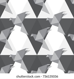 Vector seamless pattern with origami paper birds. Polygonal seamless pattern with birds.Pattern for fabric, baby clothes, background, textile, wrapping paper and other decoration.
