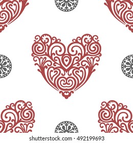 Vector seamless pattern with ornamenral heart