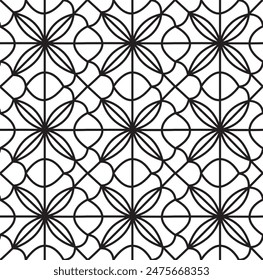 Vector seamless pattern with ornament in black and white colors. Repeating tiles background