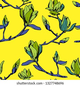 Vector seamless pattern. Ornament of twigs of magnolia flowers