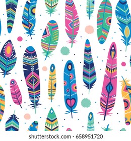 Vector seamless pattern of ornamental feathers