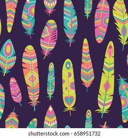 Vector seamless pattern of ornamental feathers